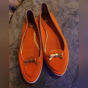 Tory Burch women Dakota Shoes Flats canvas Orange Gold Size